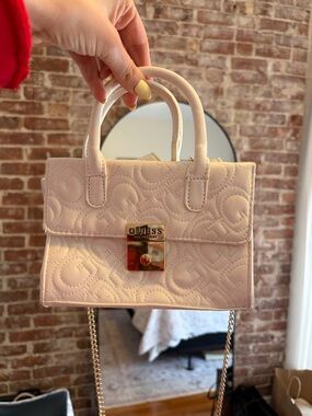 GUESS Quilted Mini Satchel in White with Gold Hardware